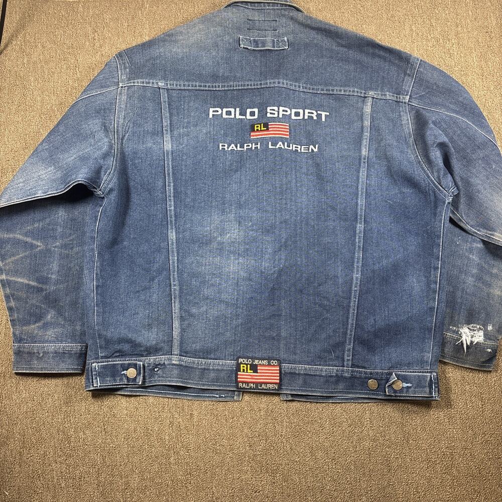 Vintage Polo Sport Sky Zone Denim Jacket Large Oversized Embroidered 90s Retro